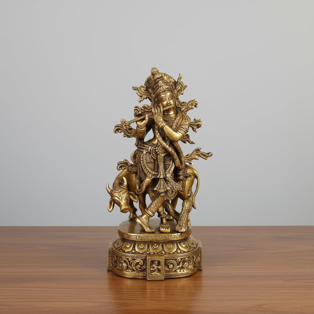 Brass Fully Carved Krishan Playing Statue for Home Decor/Gift Item/Temple
